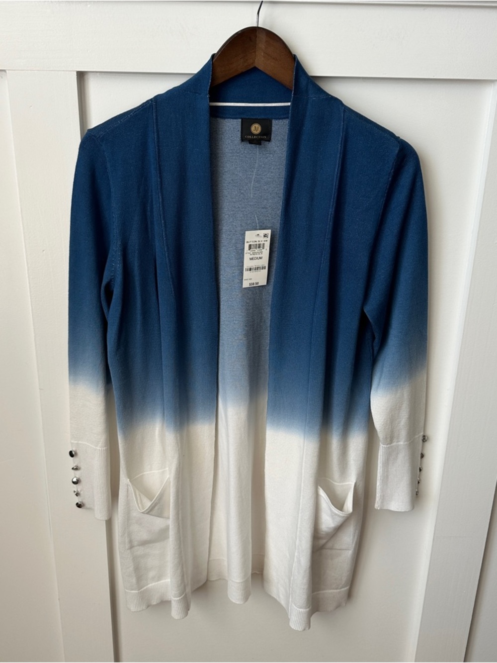 JM Collection Blue Open-Front Cardigan - Picture 2 of 7